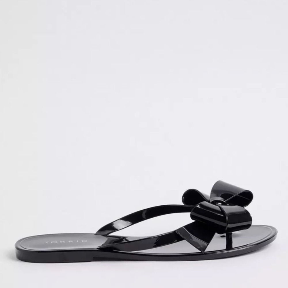 Torrid Black Jelly Sugary Oversized Bow Thong Sandals Flip Flops Women's Size 12